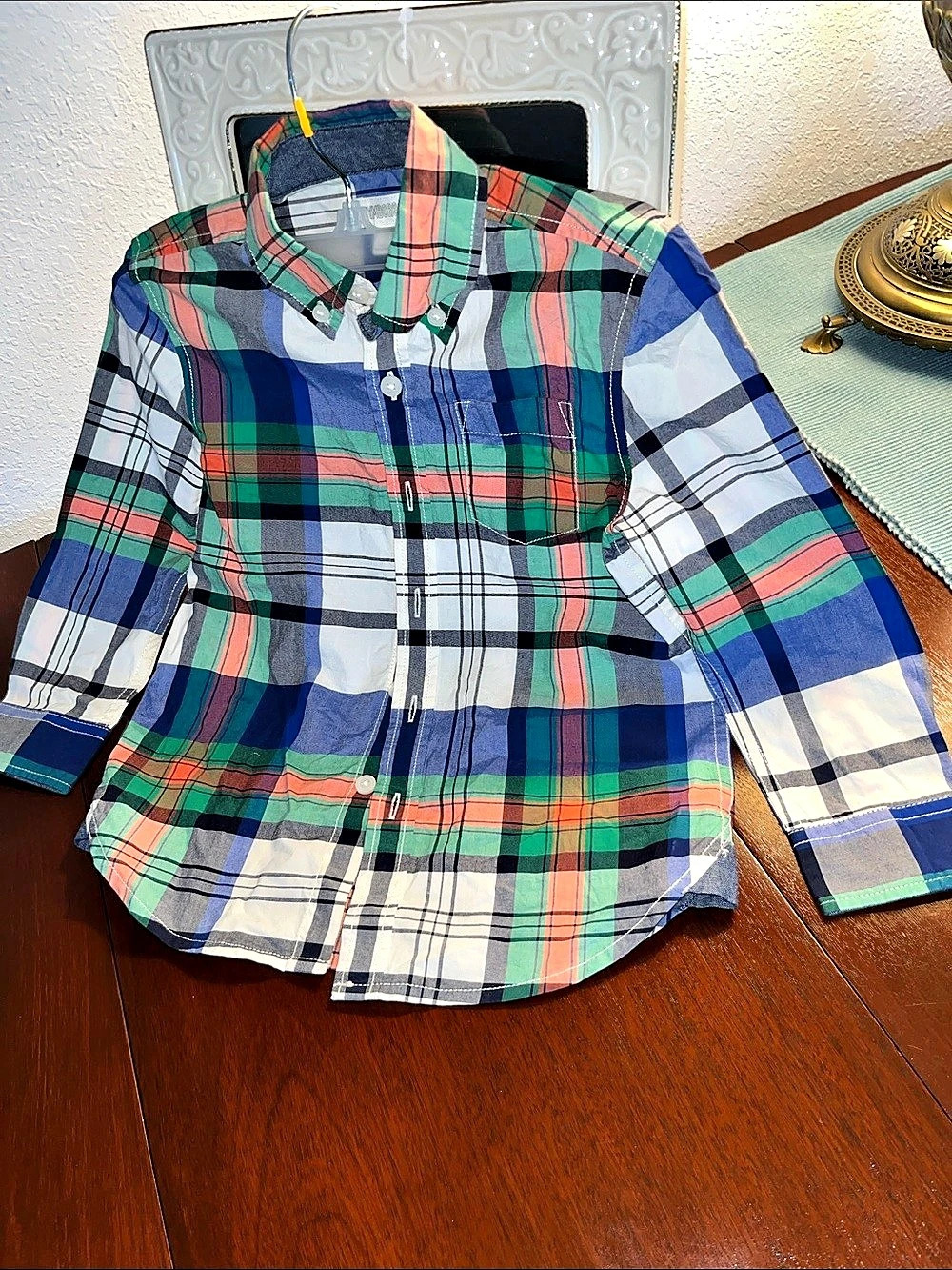 Gymboree Boys Size 3T  Plaid Button Down Blue & Green NWOTs